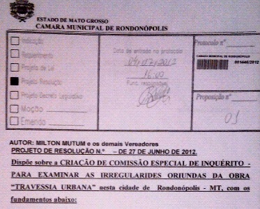 Registro do setor do protocolo mostra que requerimento foi recebido no dia 04/07