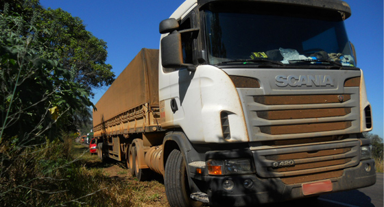 Caminhão envolvido no acidente (Foto: PRF)