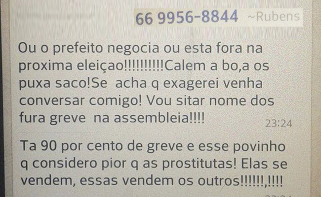 A postagem do presidente do Sispmur no grupo da Educação Infantil
