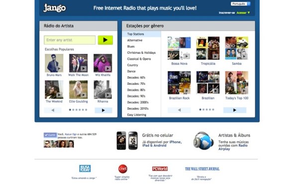 O Jango oferece versão desktop com dois layouts e app mobile. Foto: Reprodução/André Sugai