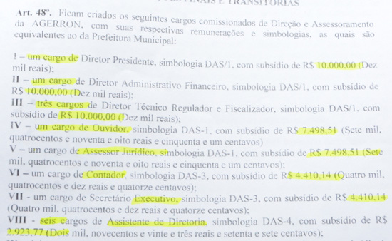 Documento aponta remunera&ccedil;&atilde;o prevista aos nomeados para a Agerron. Foto: Emerson Dourado/GazetaMT