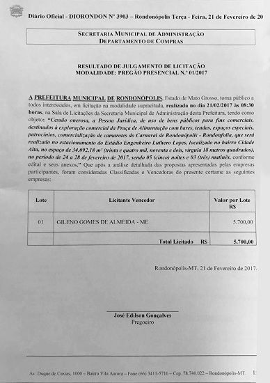 Documento anexado junto &agrave; nota da Prefeitura de Rondon&oacute;polis Foto;| Reprodu&ccedil;&atilde;o