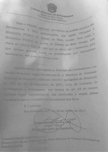 Documento recebido com exclusividade pela Reda&ccedil;&atilde;o do GazetaMT mostra a decis&atilde;o final do relat&oacute;rio. Foto reprodu&ccedil;&atilde;o