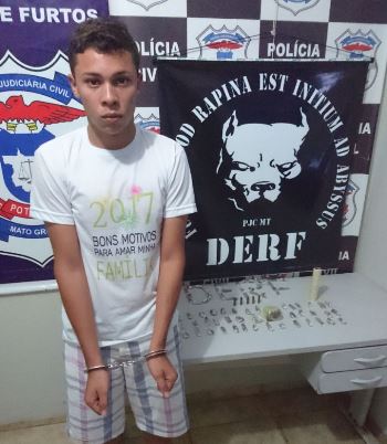 Suspeito detido por tráfico de drogas em Rondonópolis. Foto: DERF