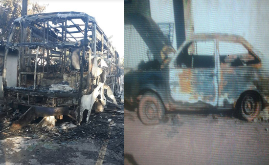 Dois veículos foram incendiados na madrugada desta segunda feira(24) Foto: PJC