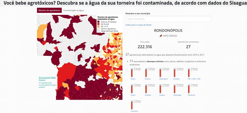 Mapa detalha municípios do Brasil no site da Agência Pública. Foto: Reprodução