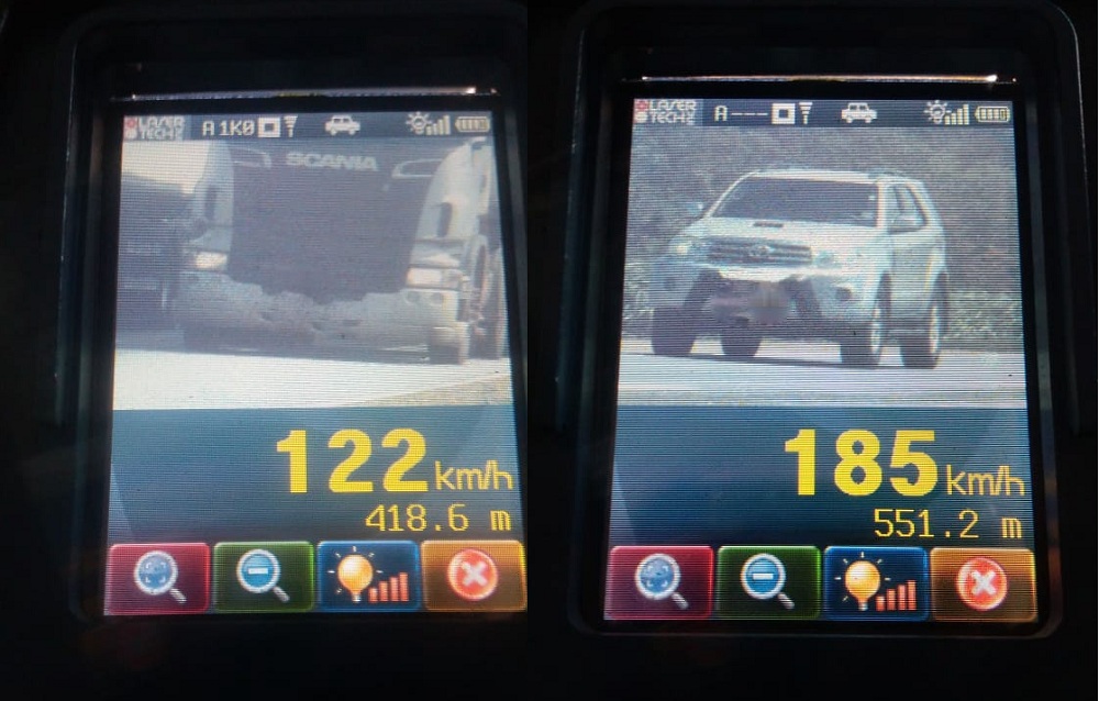 Carreta flagrada a 122 k/h e ve&iacute;culo a 185 k/h. (Foto: divulga&ccedil;&atilde;o PRF/MT)