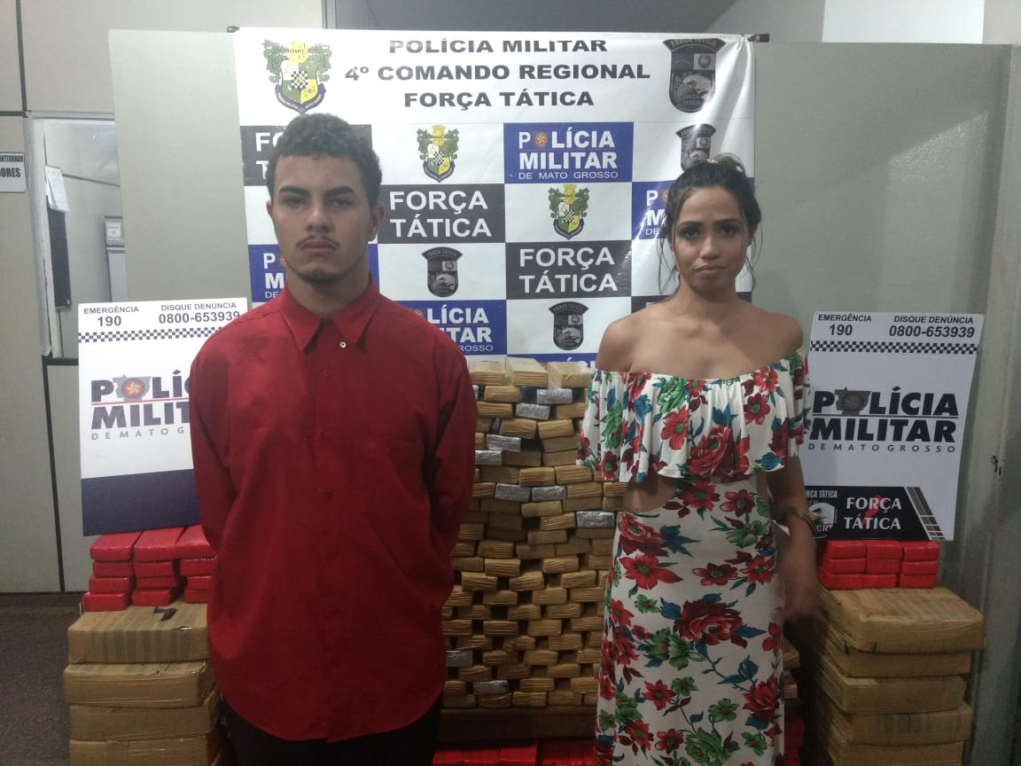 Casal preso com droga na BR-163. Foto: For&ccedil;a T&aacute;tica 