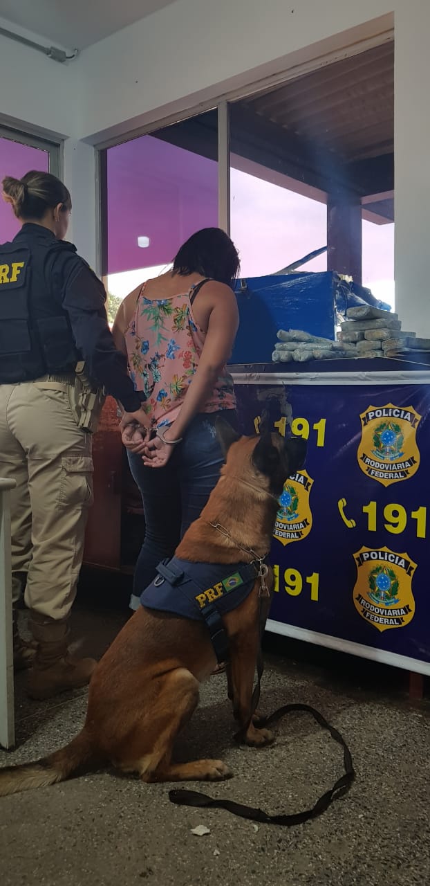 Suspeita disse que pegou a droga na rodovi&aacute;ria de Cuiab&aacute; e levaria para Goi&acirc;nia. (Foto: divulga&ccedil;&atilde;o PRF/MT)