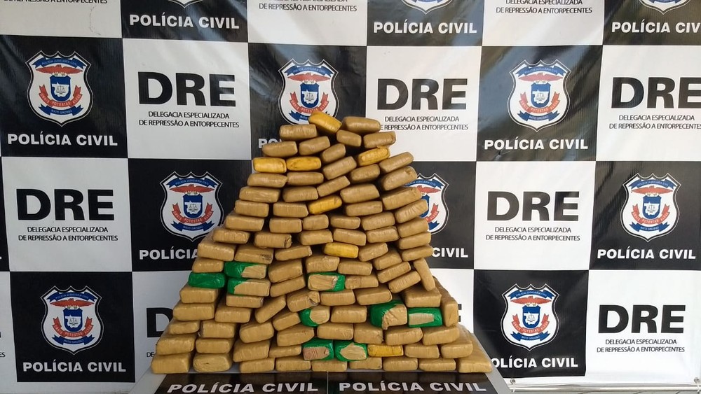 Os 100 kg de droga que saiu de MS apreendidos pela DRE. (Foto: divulga&ccedil;&atilde;o PFC/MT)