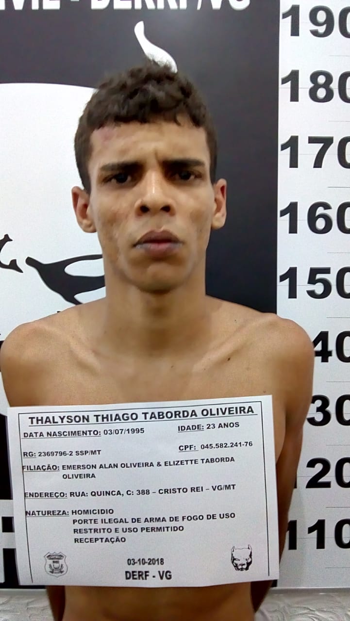 Thalyson Thiago Taorda Oliveira preso pela Pol&iacute;cia Civil. (Foto: divulga&ccedil;&atilde;o PJC/MT)
