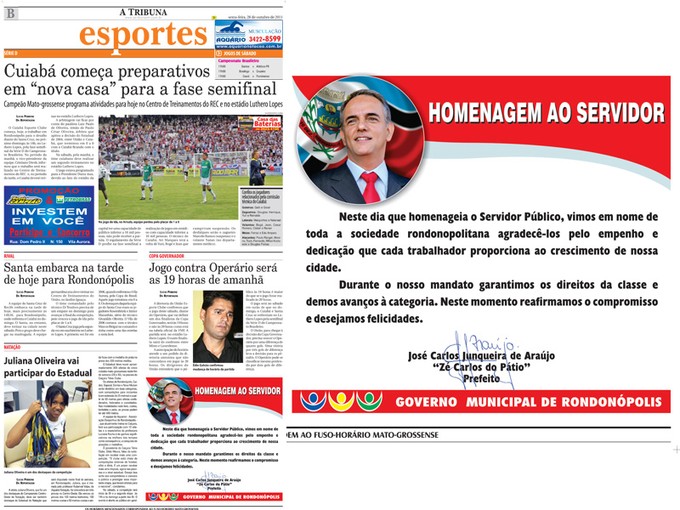 Edição do jornal A Tribuna do dia 28 de outubro de 2011 ( reprodução cedida pela A Tribuna)