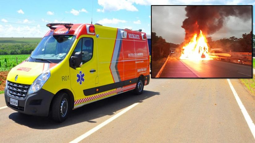 Duas carretas pegam fogo após acidente envolvendo 3 veículos na BR-364