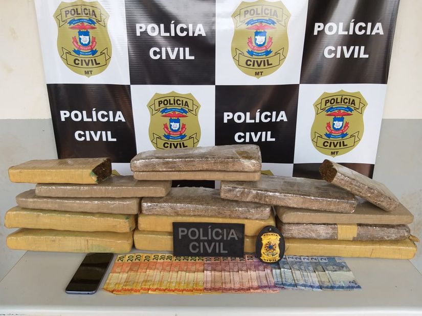 Traficante é preso pela Polícia Civil e mala com 15 tabletes de maconha apreendida
