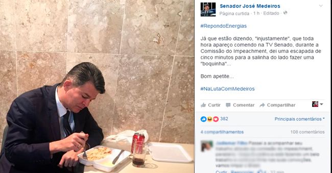 Focado na Comissão do Impeachment, Medeiros vai de marmita para não perder tempo