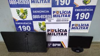 Bandido é preso ao ser flagrado furtando TV e monitor de escola em MT 