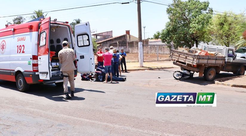 Moto para embaixo de caminhonete após acidente em Rondonópolis