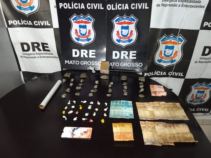 Traficante é flagrado com mais de 50 porções de maconha e cocaína em Cuiabá