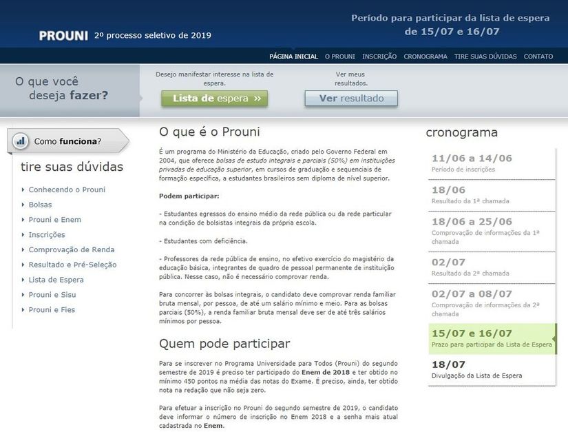 Prouni do segundo semestre abre prazo para manifestar interesse na lista de espera