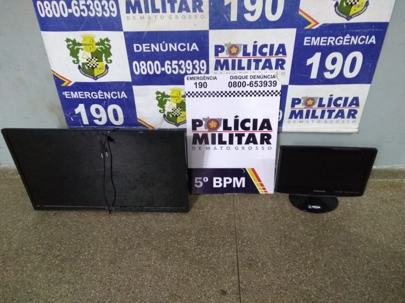 Bandido é preso ao ser flagrado furtando TV e monitor de escola em MT 