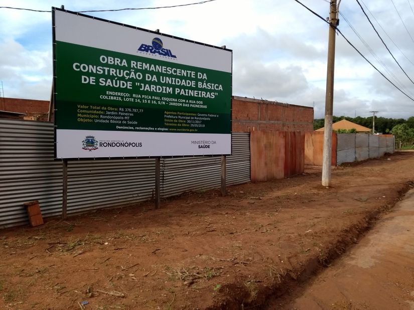 Obras de unidades básicas de saúde são retomadas em Rondonópolis