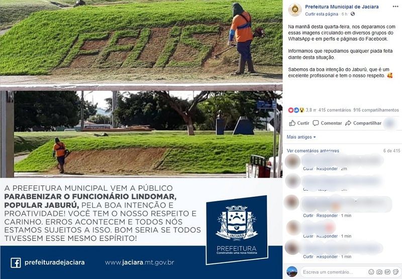 Prefeitura de Jaciara defende servidor e combate chacota por erro de português
