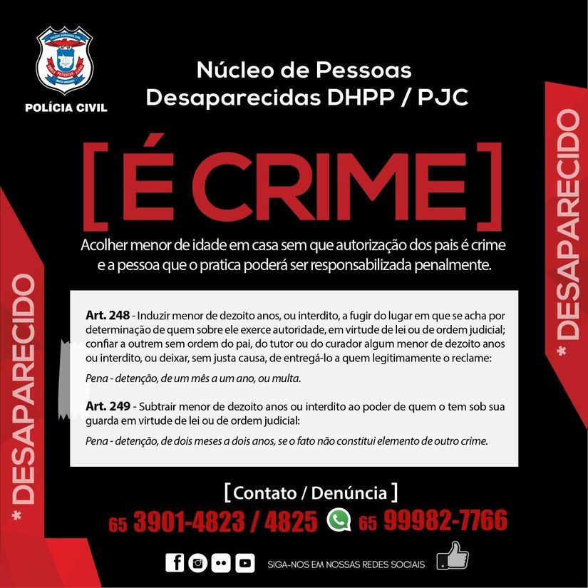 Núcleo de Desaparecidos alerta: abrigar criança e adolescente sem autorização é crime