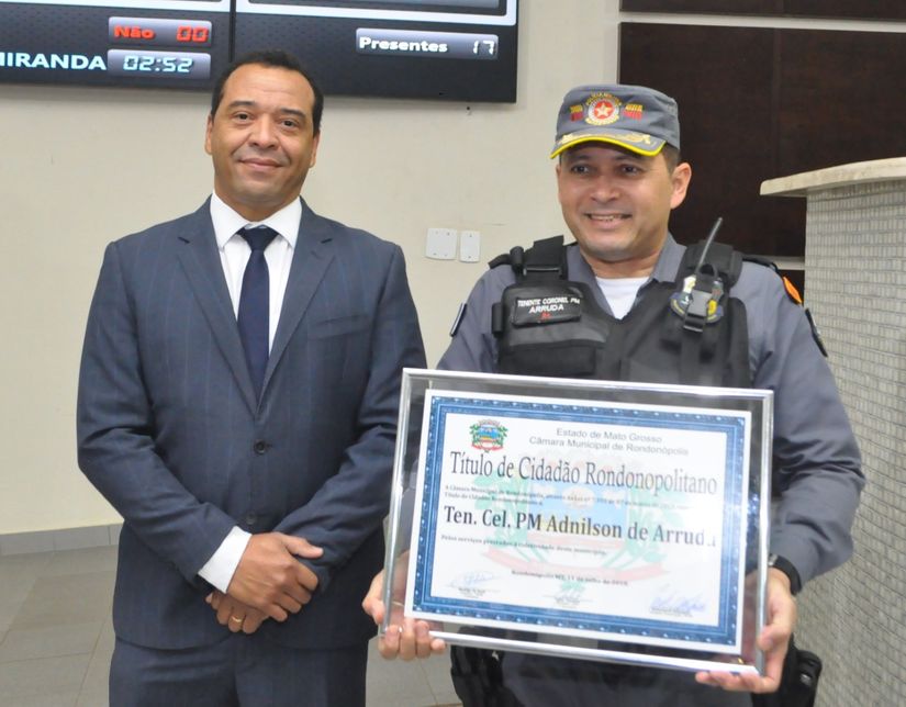 Comandante do 5º BPM recebe título de cidadão rondonopolitano