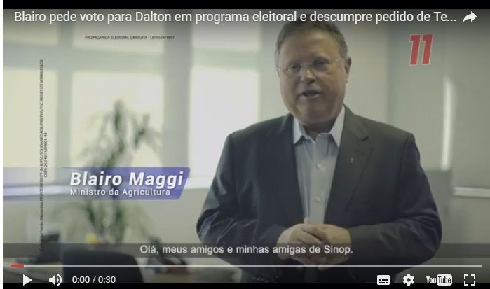 Ministro Blairo Maggi contraria Temer e grava programa eleitoral