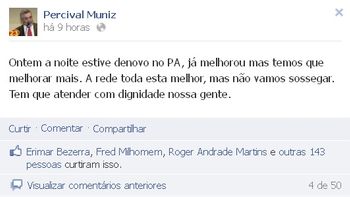 Após vistoria no PA, Muniz usa rede social para comentar situação na rede pública de Saúde
