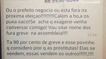 Pelo WhatasApp, presidente do Sispmur chama servidores de 'prostitutas'