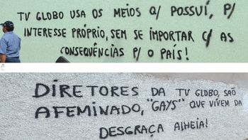 Pichadores sujam a cidade com mensagens homofóbicas contra a Globo