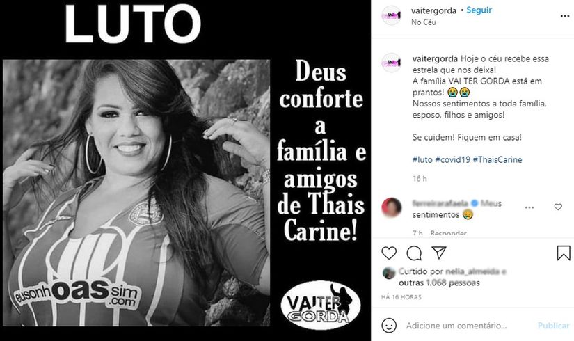 Bahia também prestou homenagem a Thais Carine, vítima da Covid-19 — Foto: Reprodução / Redes Sociais