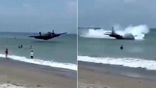 Piloto faz pouso de emergência perto de banhistas na Flórida Foto: Reprodução/Twitter