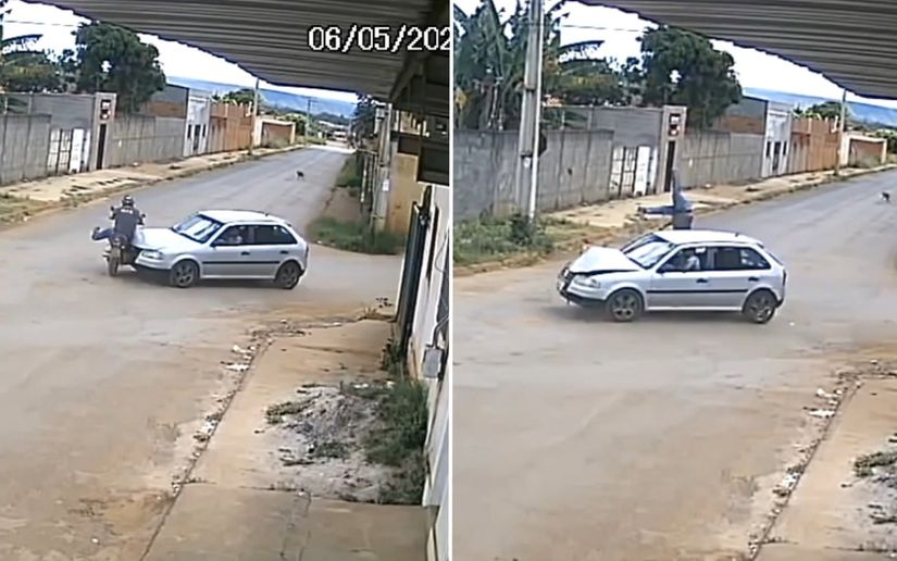 Motociclista é atingido por caro em cruzamento de Formosa — Foto: Reprodução/TV Anhanguera