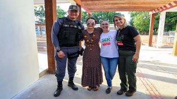 Cel. Dorileo, a primeira-dama de MT Virginia Mendes, Arielle Heredia Dorileo (esposa do Cel. Dorileo) e a secretária da Setasc, Cel. Grasie