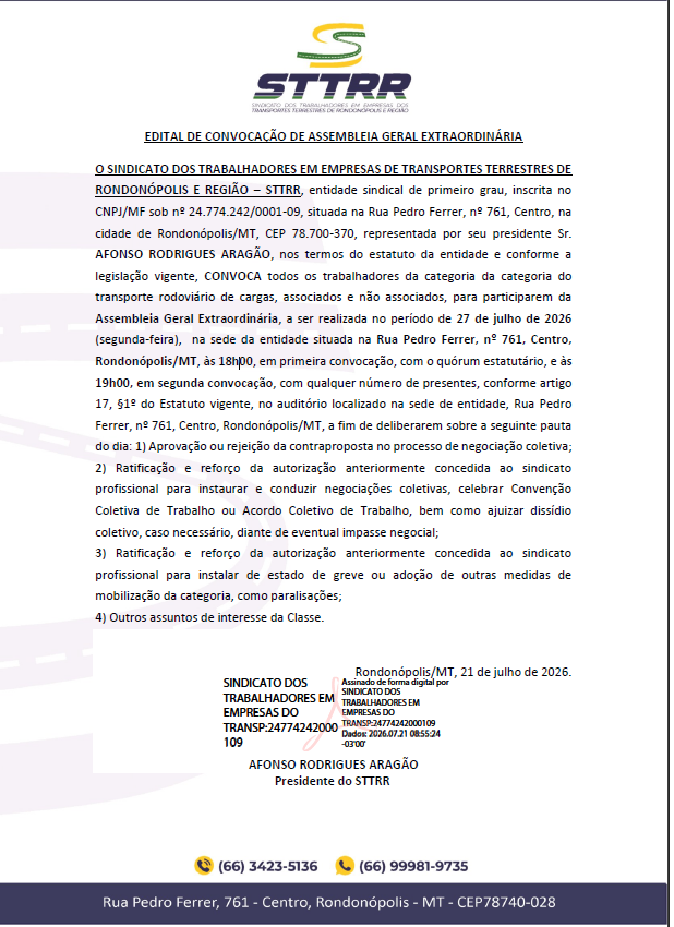 EDITAL DE CONVOCAÇÃO DE ASSEMBLEIA GERAL EXTRAORDINÁRIA